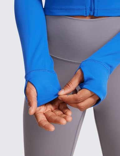 Image of CRZ YOGA Butterluxe Cropped Athletic Jackets | Extremely Soft, Slim Fit, Full Zip, Mockneck, Thumb Holes, for Women