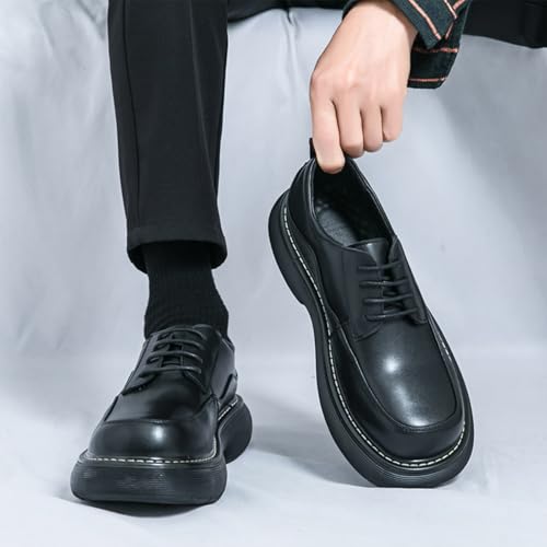 Men's Leather Thick-Soled Moccasin Oxford Shoes Comfortable Non-Slip Lace-up Business Casual Leather Shoes Fashionable Church Wedding Work Office Shoes4