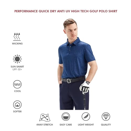 Image of Golf Shirts for Men Dry Fit Short Sleeve Print Performance Moisture Wicking Polo Shirt