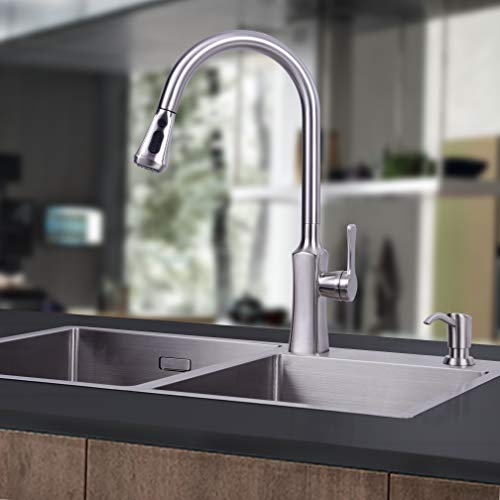 GAGALIFE Built in Sink Soap Dispenser or Lotion Dispenser for Kitchen Sink, Brushed Nickel ABS Pump Head, with 13 Ounce Large PET Soap Bottle