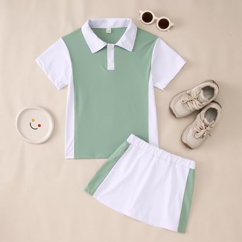 CM C&M WODRO Girls Tennis Dress Golf Outfit Short Sleeve Polo Shirt and Skorts Sets Kids Athletic Top Sport Skirt with Shorts4