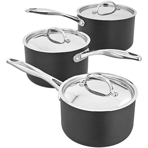 Stellar Element Set of 3 Teflon Non-Stick Pans with Lids - 16cm, 18cm & 20cm Saucepans, Induction Ready