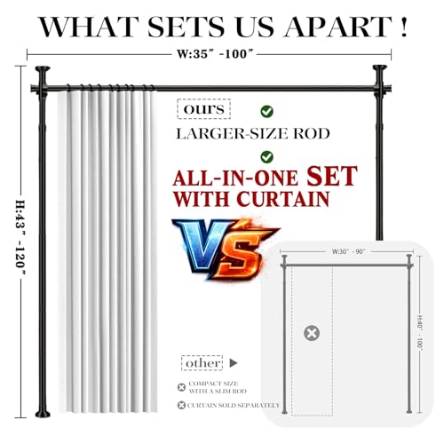 Image of Room Divider Curtain Set-No Drilling Curtain Rod Set, Privacy Curtains for Room Divider, Divider for Room Separation for Apartments White-100 W x 96 inch L(Pack of 1)