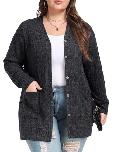 OLRIK Plus Size Sweater Oversize Open Front Button Down Warm Cardigan with...