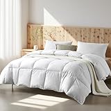 Farm To Home Organic Cotton Feather and Down Comforters Queen Size, 100% Organic Cotton Cover, All Seasons Duvet Insert, 4 Corner Tabs, Naturally Breathable White Bedding Comforters, 90'x90'