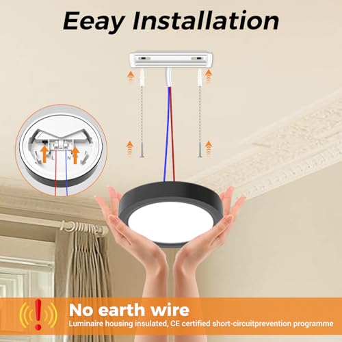 slochi LED Deckenleuchte Flach, 3Farben - 3000K/4000K/6500K, 900LM Ø12CM Klein Deckenlampe, IP54 Wasserfest Rund Badlampe Modern LED Lampen für küche Badezimmer Schlafzimmer Flur Wohnzimmer, Schwarz