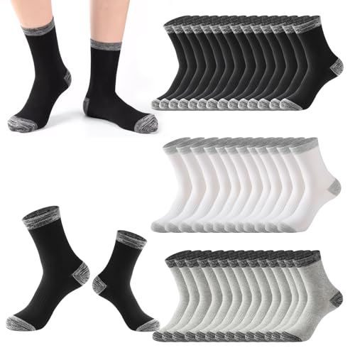 Yawlsow 20 Pairs Mens Crew Running Socks, Athletic Moisture Wicking Calf Socks, Breathable Cotton Long Bulk Socks for Men Sports Work