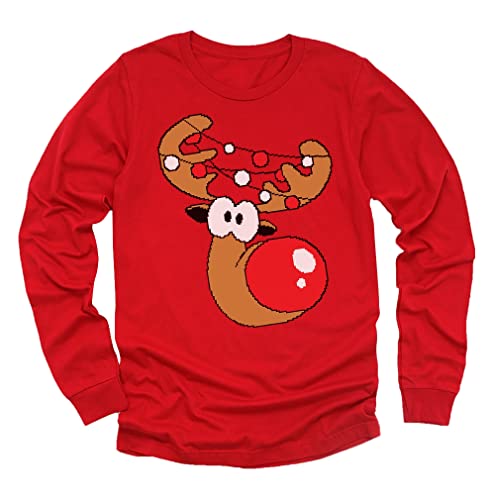 Cute Reindeer Boy Girl Christmas Toddler Kids Long Sleeve T-Shirt 5 6 Red
