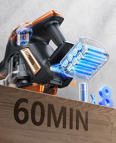 Cordless Vacuum Cleaner, 550W/45Kpa Vacuum Cleaners for Home with LED Screen, Max 60 Mins Runtime, Noise Reduction Tech, Anti-Tangle Stick Vacuum for Pet Hair Carpet and Hardfloor