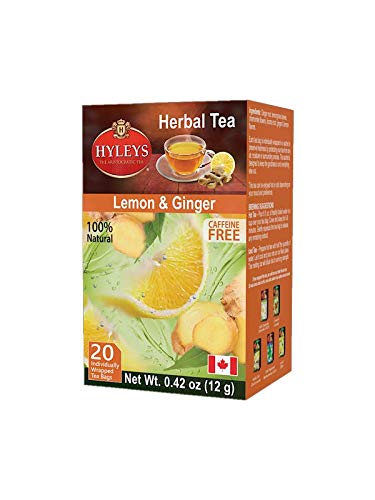 HYLEYSNatural Ginger & Lemon Flavor Herbal Tea - 20 Tea Bags (Caffeine Free, Gmo Free, Gluten Free, Dairy Free, Sugar Free & 100% Natural, Decaf)