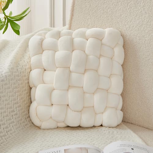 JELLYMONI White Square Knot Throw Pillow, Small Size Home Decorative