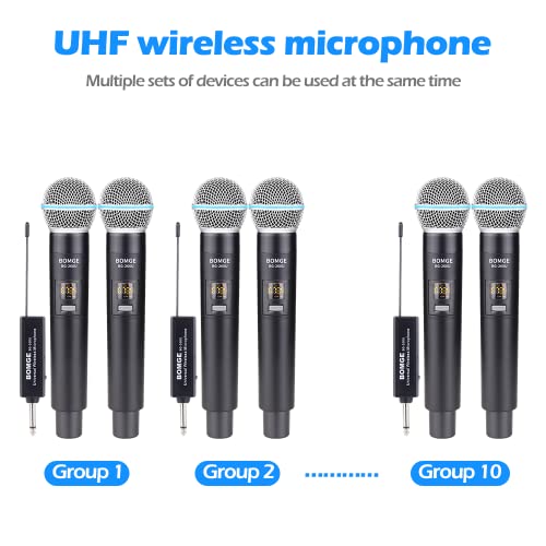 Bomge Uhf Dual Cordless Wireless Microphone System, 30 Adjustable Channels, With Rechargeable Receiver, Suitable For Karaoke Singing, Party, Church, Classroom Use, 200 Feet #TOP5