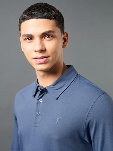 Image of TECHNOSPORT Mens Slim Fit Solid Full Sleeve Cotflex Polo T-Shirt for Regular and Casual Uses