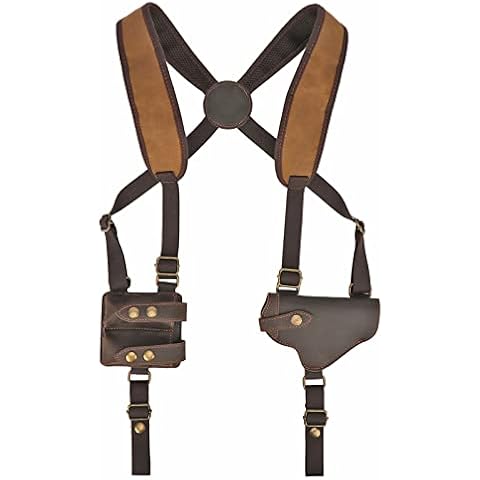 Tourbon Canvas & Leather Horizontal Shoulder Holster System with Double Magazine Pouch for Right Hand Draw Brown Cover