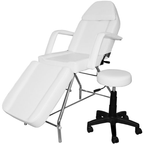 White Facial Massage Esthetician Bed with Stool