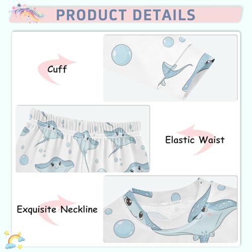 Pajama Sets Long Sleeve Cute Stingray Sea Pattern Soft Comfy Sleepwear 2 Piece PJS 3-8T4