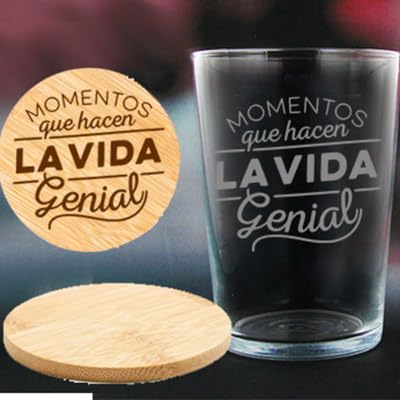 Vaso de sidra/cubata personalizado de 500ml grabado con frase y posibilidad de personalizar con nombre. Ideal para regalar en cualquier momento + posavasos grabado