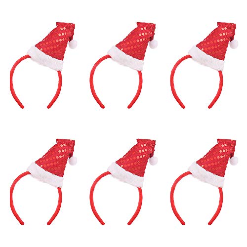 Festivous Wishel Christmas Headband Red Santa Claus Hat Hair Decorations Festival and Daily Wear for Kids and Adults Cute (Red 6pcs)