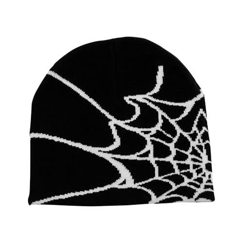 Taowave Arcteryx Beanie,Y2K Gothic Spider Pattern Wool Streetwear Headwear Winter Knit Beanies Hats for Men Women (US, Alpha, One Size, Black White)