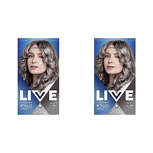 Schwarzkopf LIVE Urban Metallics Vibrant, Long Lasting, Permanent Silver Hair Dye, Infused with Coconut Oil for Shiny Hair - Dusty Silver U72 (Pack of 2)
