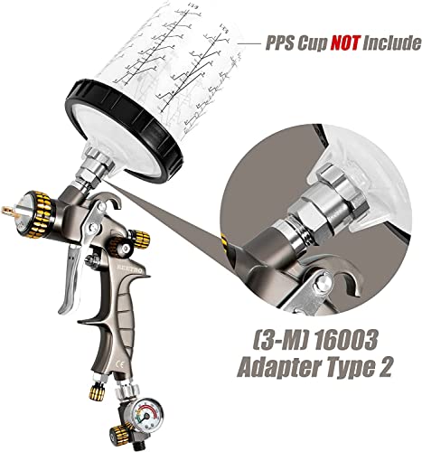 Beetro TC0413 Hvlp Air Spray Gun, 1000Ml Capacity 14.3Cfm 29-32Psi 1.4Mm/1.8Mm Nozzles Stainless Steel With Type 2 Adapter Air Control Valve And Filter Professional Gravity Feed Sprayer Automotive thumb #5