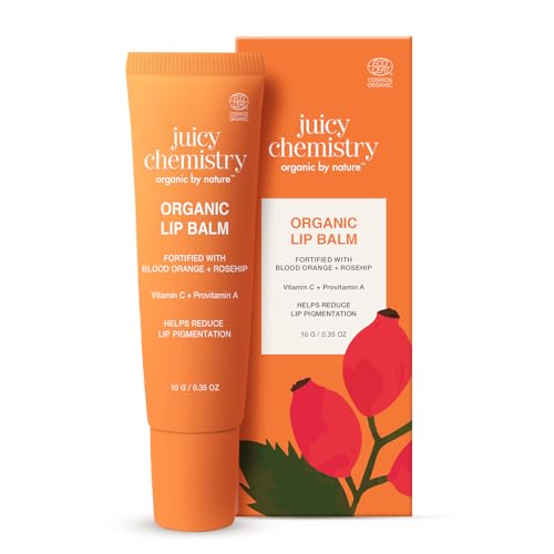 Image of Juicy Chemistry Blood Orange & Rosehip Lipbalm, 10 g | Organic Lip Balm for Dark, Pigmented, Dry & Chapped Lips | Enriched with Vitamin A, C, E & Ceramides | Clinically Tested | For Men, Women & Kids