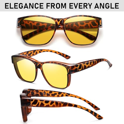Image of GEGURI Night Vision Glasses, Night Driving Fit Over Glasses Polarized Anti-Glare for Men & Women Yellow Lens, Normal