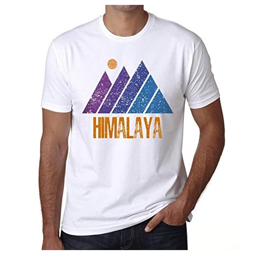 Herr vintage t-shirt grafisk t-shirt berg Himalaya vit, Vitt, L