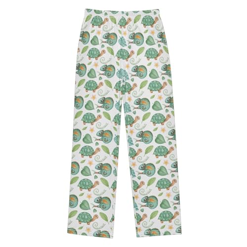 Chameleon Turtle Palm Leaf Boys Long Pants Soft Trousers Elastic Waist Kids Lounge Bottoms with Pockets S-XL - Main Image