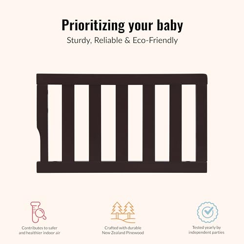 Image of Dream On Me Toddler Guard Rail for Convertible Crib, Solid Wood Bed Rail for Toddler Bed Conversion, Chocolate