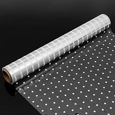 Kraft&Co Cellophane Wrap Roll - Crystal Clear Plastic Wrapping for Packing, Gift Hamper, Flower & Food | Super Thin Durable Unfolded 25 Micron Craft Film, ROLLS ARE FOLDED INSIDE (80cmx30m, Mini Dots) Cover