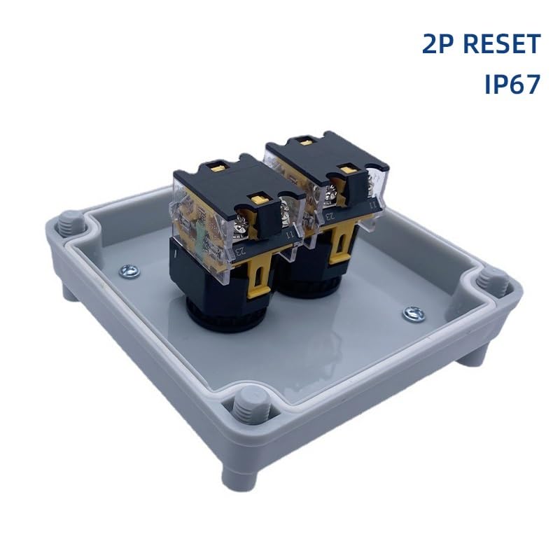 Interruptor pulsador con caja de protección IP67, dos posiciones, M22, rojo/verde, control distribución, operación, 10 A