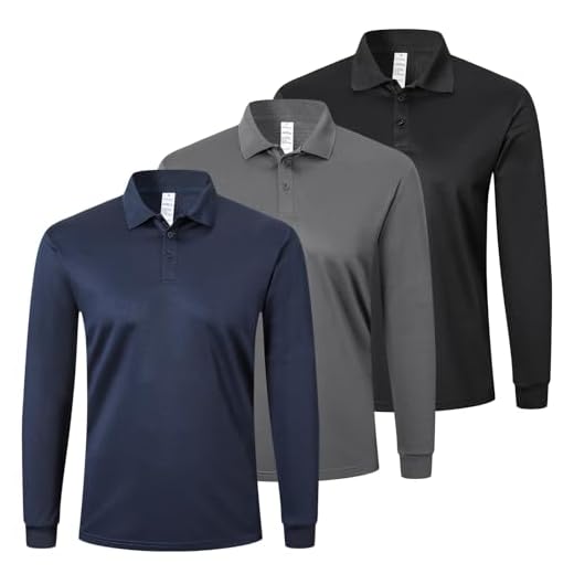 ZENGVEE Mens Polo Shirts Long Sleeve 3 Pack Quick Dry Breathable Lightweight Golf Polo T Shirts Casual Sports Gym Tennis Tops（P8520-BGN-L）