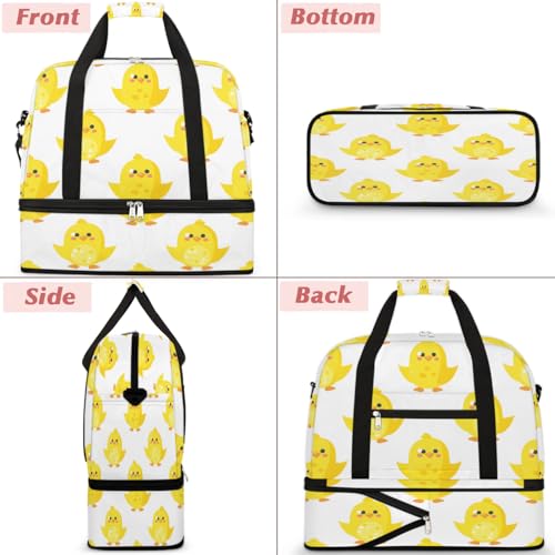 Travel Duffel Bags Cute Animal Chick Foldable Weekender Bags for Women with Shoes Compartment Waterproof & Tear Resistant Carry on Overnight Luggage Duffel Bag Shoulder Sports Tote Bag3
