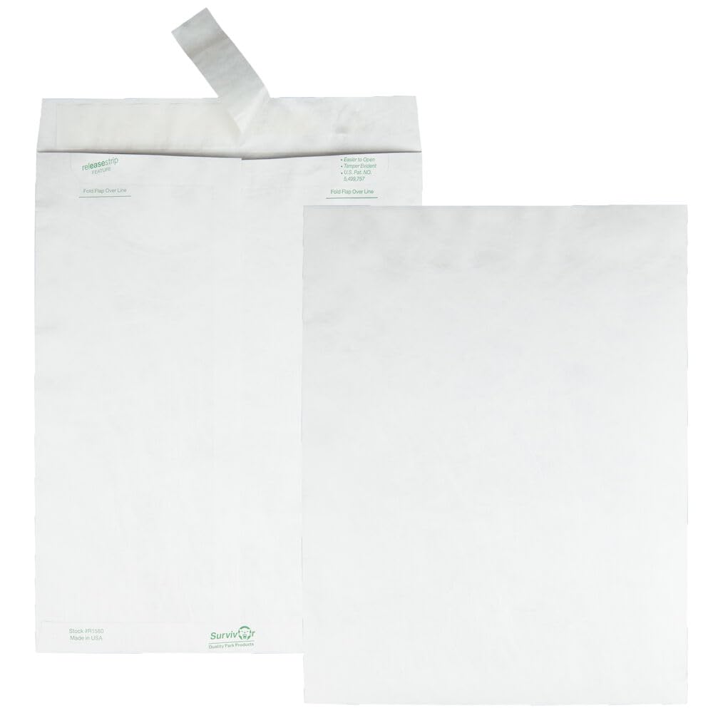 Quality ParkSurvivor Shipping Envelopes, 10" x 13", Made with Strong, Lightweight DuPont Tyvek Material, Flap-Stik Peel and Seal Closure, 50/Box (QUAR1582)
