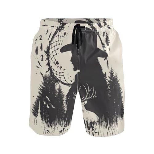 Short de bain athlétique maillot de plage homme imprimé dream catcher et cowboy