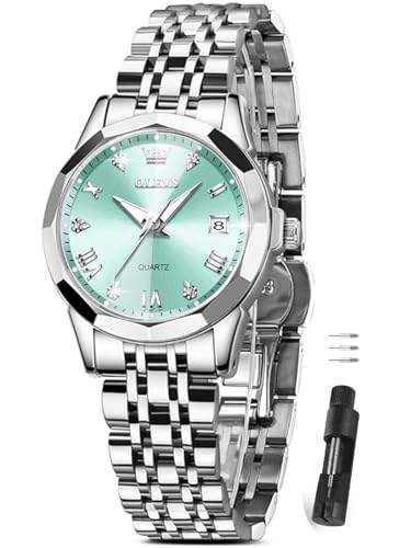 Image of OLEVS Watches Women with Date Silver Stainless Steel Luxury Ladies Watches with Small Writs Diamond Watches for Women Waterproof Elegant Dress Quartz Analog Women's Wrist Watches Reloj de Mujer