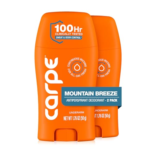 Image of Carpe Underarm Antiperspirant Deodorant for Men and Women - 100 Hour Sweat & Odor Control - Clinical Strength Deodorant for Men - Long Lasting Deodorant Antiperspirant - Mountain Breeze - 2 Pack