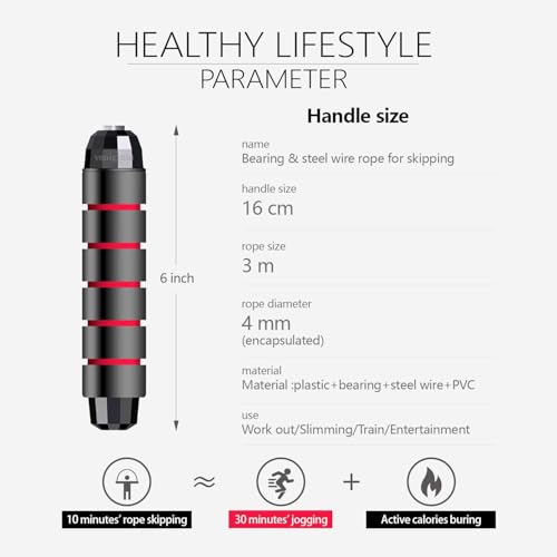 Image of Redify Skipping Rope Men and women and Children Exercise Rope for Exercise Workout & Weight LossTangle Free Jumping Rope for Kids Polyvinyl Chloride rope