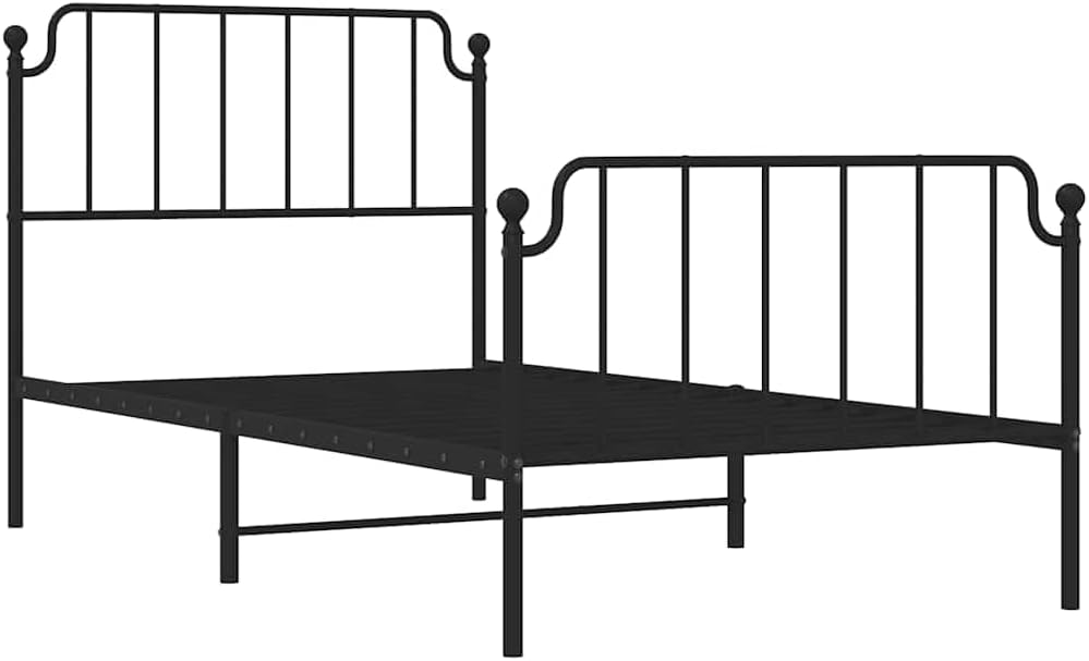Twin Bed Frame Black Powder-Coated Steel Platform Frame with Slatted Foundation, Heavy-Duty Durable Design for Bedroom Storage, Nonslip Stable Support, Easy Assembly No-Box-Spring-Needed