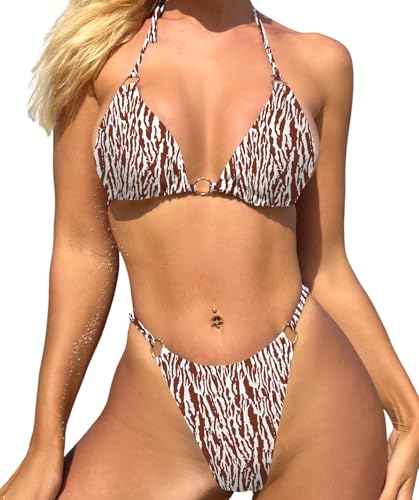 Image of MIKETAI Sexy Bikinis for Women 2 Piece Bikini Spaghetti Strap Swimsuits Solid Color Bathing Swimwear Triangle Bathing Suit