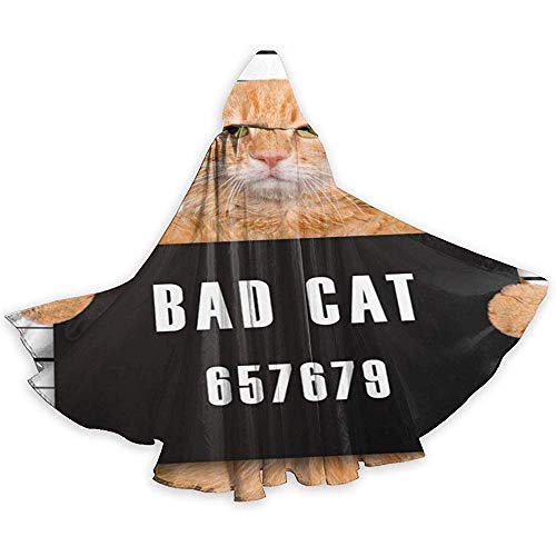 Rexing Mantello per Adulti Cape Bad Cat Divertente Prigioniero Criminale Unisex Mantello con Cappuccio Cappotto Strega Abito Mantello Lungo Halloween Cosplay Mantello per Feste