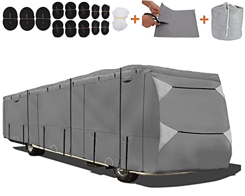 Travel Trailer RV Cover Fits 34-37.6 ft, Waterproof 300D Oxford Fabric Anti-UV Scratchproof Breathable Ripstop Camper Cover
