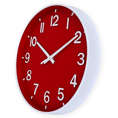 Image of HZDHCLH Red Wall Clocks Battery Operated,12 inch Silent Non Ticking Modern Christmas Wall Clock for Living Room Bedroom Kitchen Office Classroom Decor