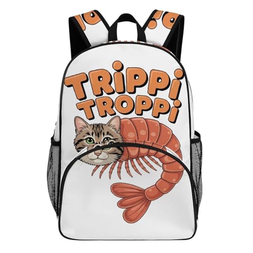 Trippi-Troppi Merch Large Travel Backpack Italian-Brainrot Meme Waterproof Lightweight Daypack White 44x32x19cm