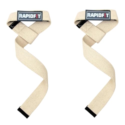 Image of Heavy Cotton Weight Lifting Straps 24 inch - Professional Non-Slip Lasso Wrist Support Straps with Padded 3.5mm Cuff | Gym Workout Straps for Deadlift, Powerlifting, CrossFit & Strength Training | Anti-Skid Grip Fitness Lifting Accessories (Beige colour)
