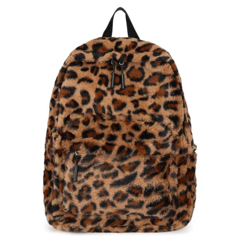 Image of Fashion Backpack Y2K Purse, Cute Fuzzy Daypack Grunge Alt Emo Shoulder Bag Cheetah Chic Coquette Harajuku Bag (Coffee)
