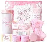Birthday Gifts for Women - Cherry Blossom Spa Gift Box with Tumbler, Self Care Package for Mom Wife Sister Friend Grandma, Thank You Relaxation Basket for Mother’s Day Valentine’s Day Christmas (Pink)