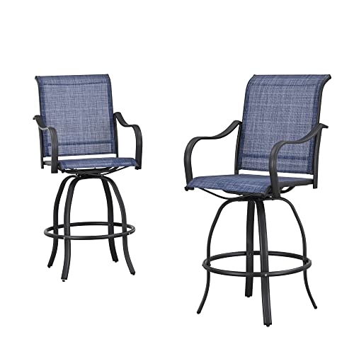 Image of LOKATSE HOME Bar Height Swivel Outdoor Chairs High Back Patio Stools with Arms Set of 2 for Lawn Backyard Garden Blue, Tesling