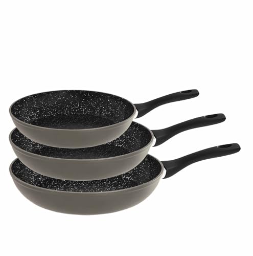 Barazzoni Con Gusto Set 3 Padelle antiaderenti, Alluminio, Grigio, ø20 - ø24 - ø28 cm, Induzione